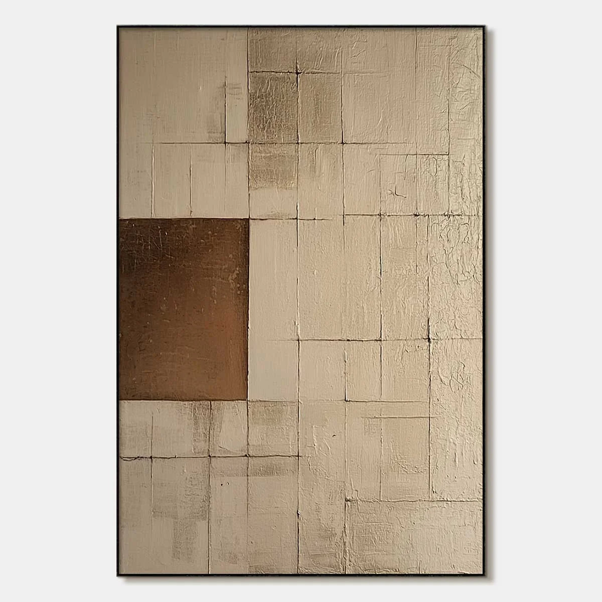 BALANCE: Minimalist Abstract Oil Painting | hanging in Minimalist abstract oil painting in soft neutral beige, cream, and white tones; clean balanced composition with subtle texture., Minimalist wa...