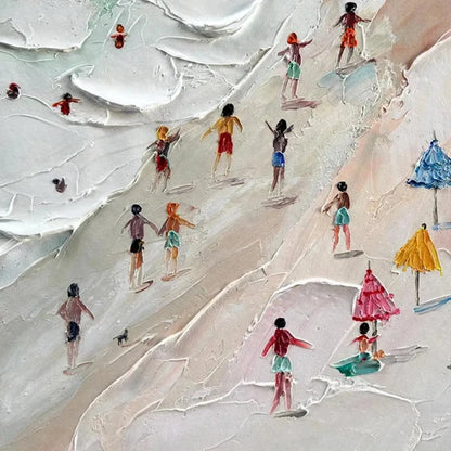 BEACH DAY: Textured Beach Scene Painting with Colorful Umbrellas | rolled canvas, ready for custom framing