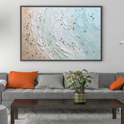 BEACH DAY: Textured Minimalist Beach Scene Painting | Minimalist closeup, raised brushwork detail