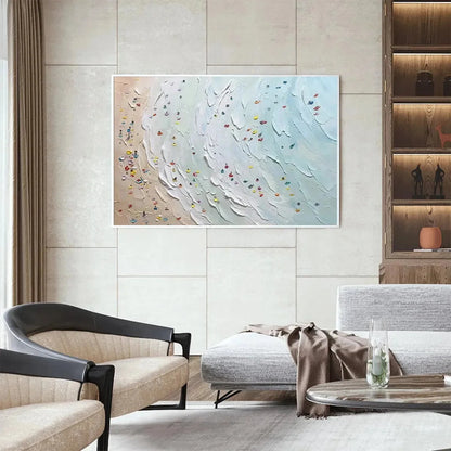 BEACH DAY: Textured Minimalist Beach Scene Painting | Minimalist mood, soft natural light studio shot