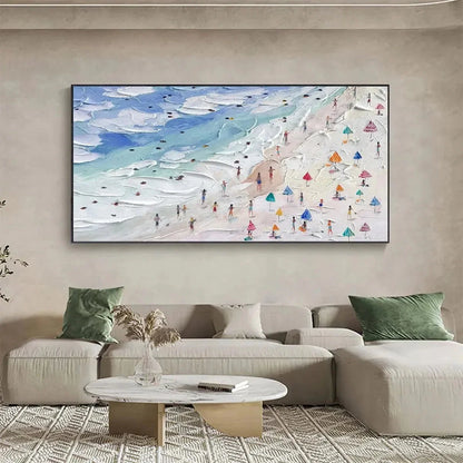 BEACH DAY VIBES: Textured Beach Scene Painting, Horizontal Wall Art | rectangular format, hand-painted canvas edge