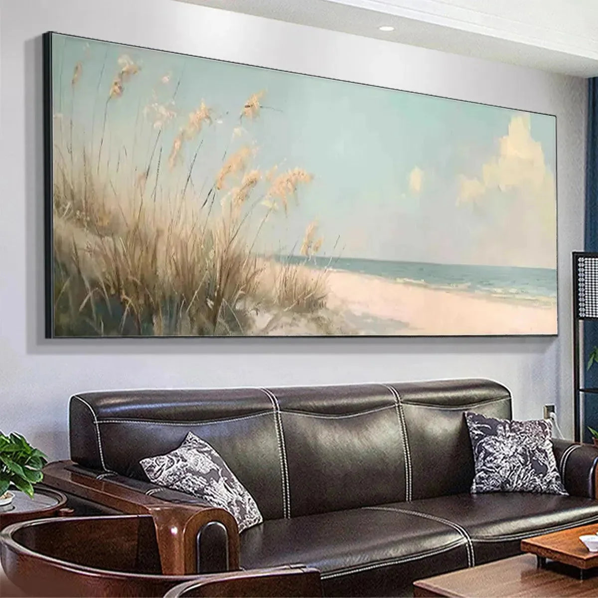 BEACH GRASS PANORAMIC: Beach Painting, Panoramic Wall Art | rolled canvas, ready for custom framing