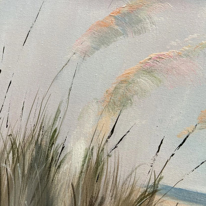 BEACH GRASS PANORAMIC: Beach Painting, Panoramic Wall Art | black frame version on white wall