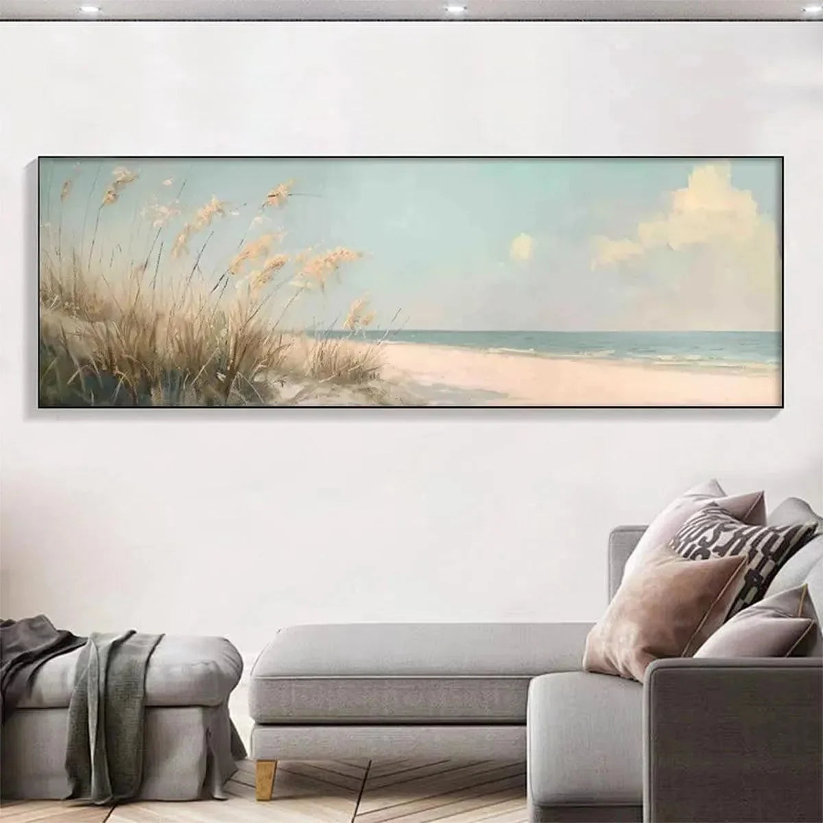 BEACH GRASS PANORAMIC: Beach Painting, Panoramic Wall Art | Landscape mood, soft natural light studio shot