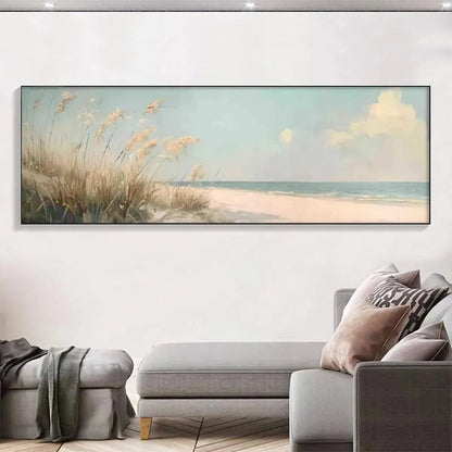 BEACH GRASS PANORAMIC: Beach Painting, Panoramic Wall Art | Landscape mood, soft natural light studio shot