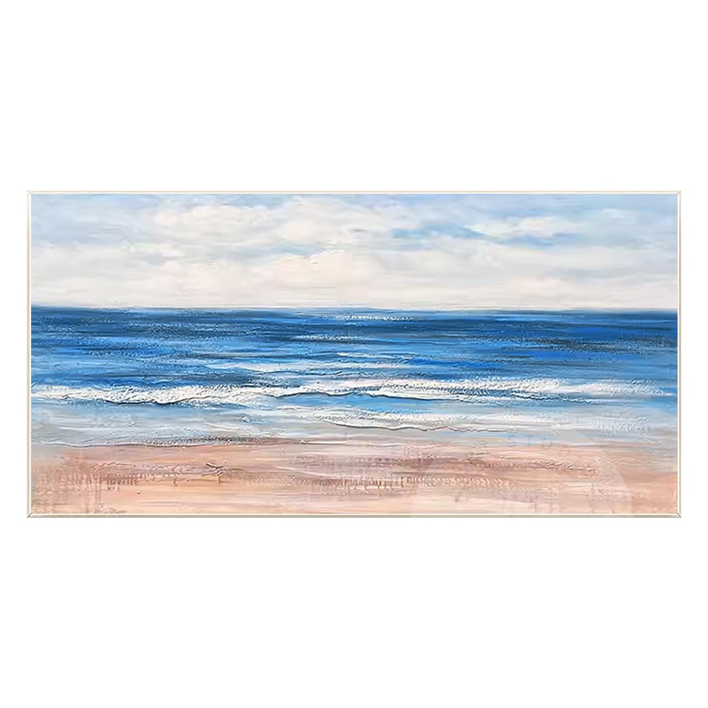 Beach Seascape Painting,Original Textured Painting on Canvas, White Blue Clouds, #7