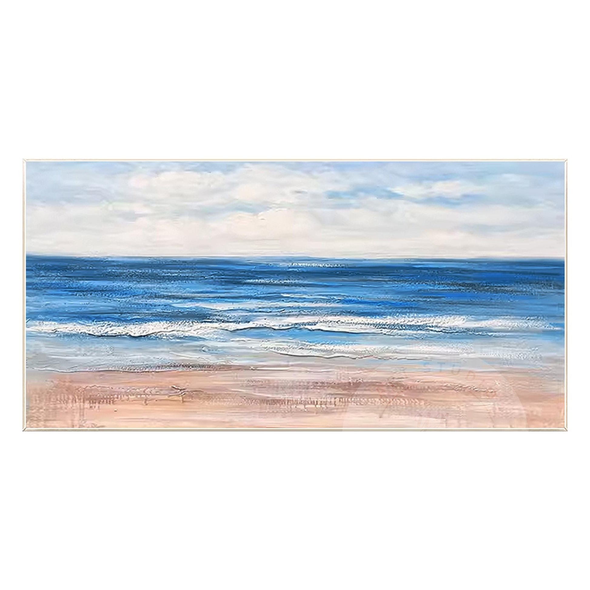 Beach Seascape Painting,Original Textured Painting on Canvas, White Blue Clouds, #7
