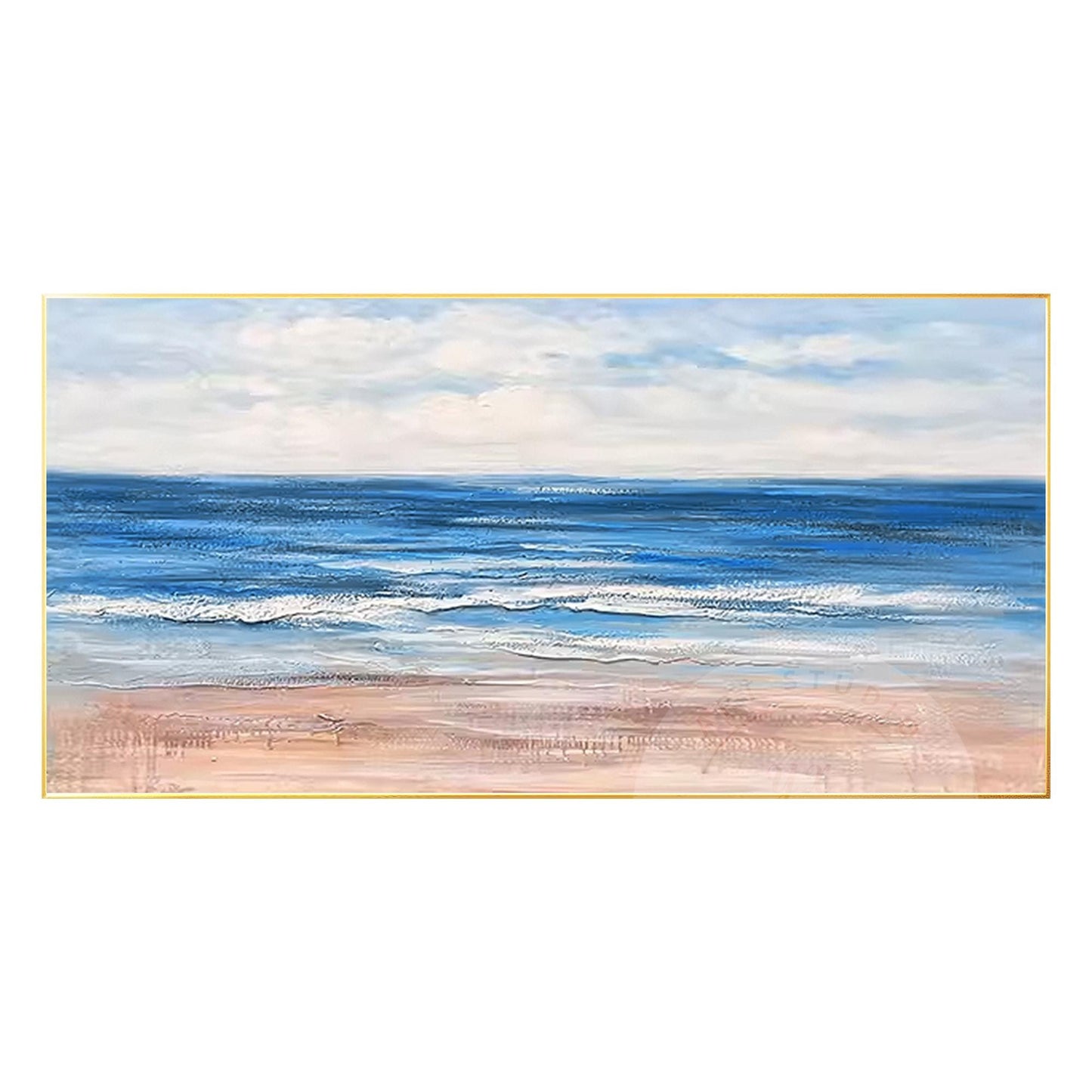 Beach Seascape Painting,Original Textured Painting on Canvas, White Blue Clouds, #8