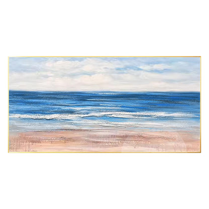 Beach Seascape Painting,Original Textured Painting on Canvas, White Blue Clouds, #8