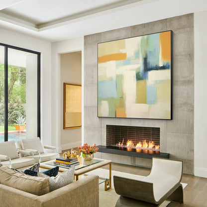 Beige Abstract Geometric Painting: Warm-Toned Square Canvas Wall Art #5
