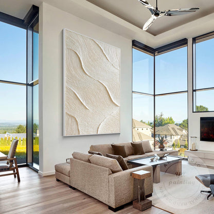 Beige Abstract Texture Painting, Sand Wave Relief Wall Art, Neutral Minimalist C #4