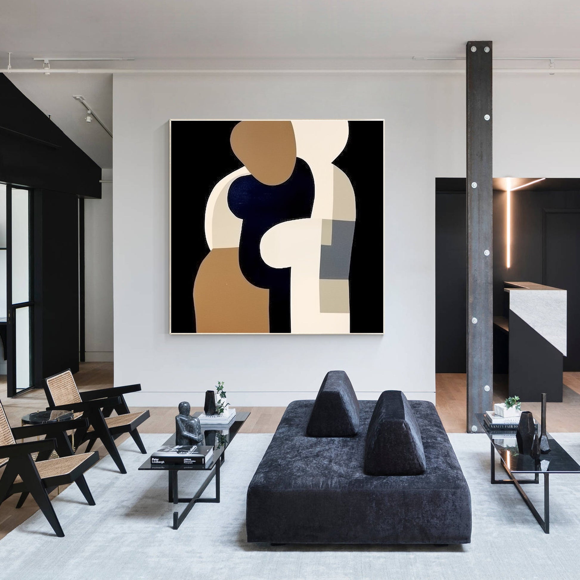Beige Black Brown Geometric Painting Original Painting On Canvas, Square Wall Ar #2