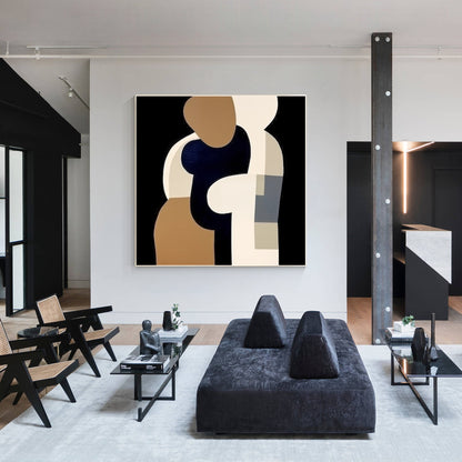 Beige Black Brown Geometric Painting Original Painting On Canvas, Square Wall Ar #2
