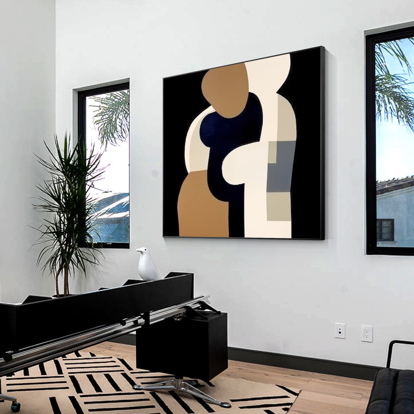 Beige Black Brown Geometric Painting Original Painting On Canvas, Square Wall Ar #3