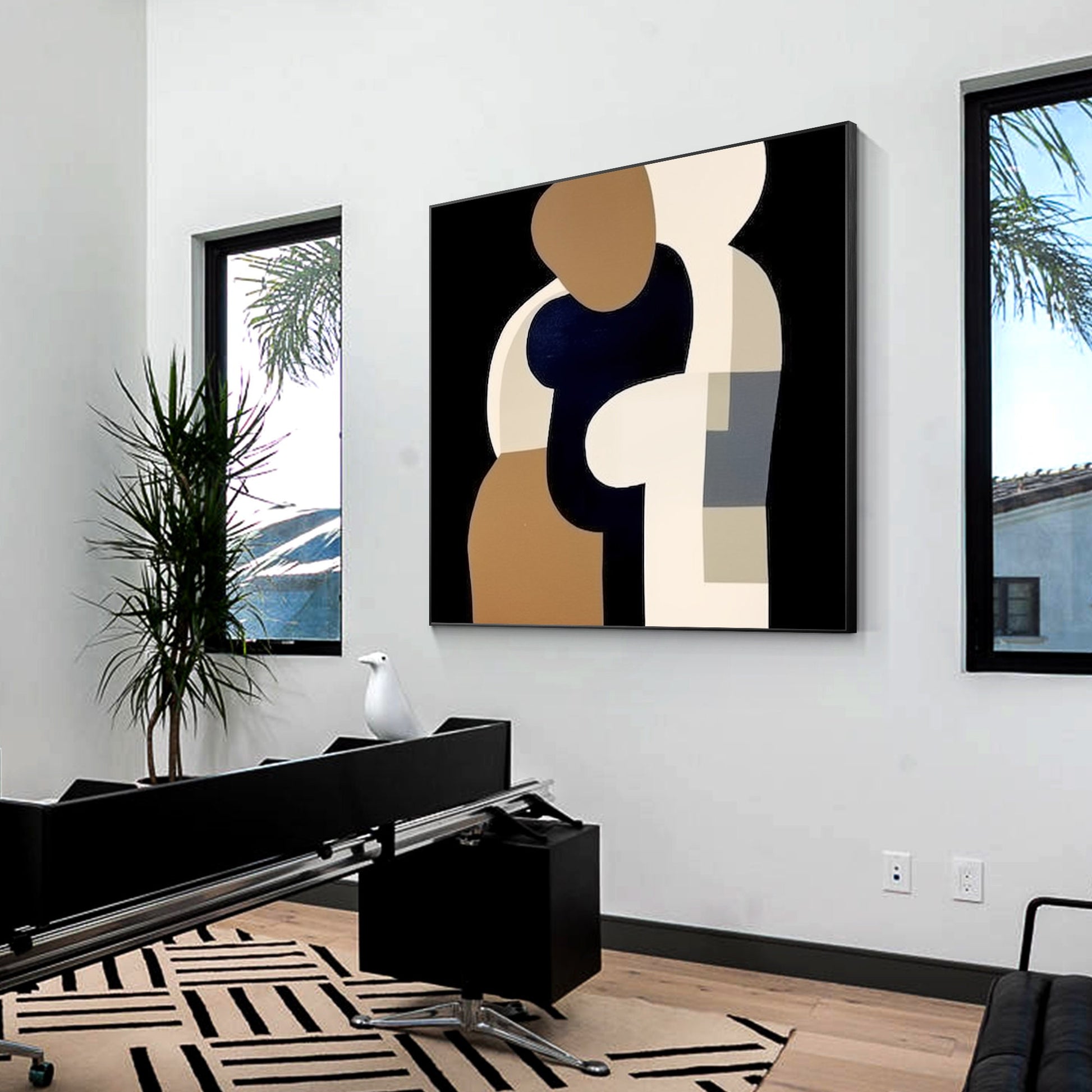 Beige Black Brown Geometric Painting Original Painting On Canvas, Square Wall Ar #3