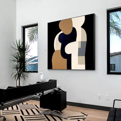 Beige Black Brown Geometric Painting Original Painting On Canvas, Square Wall Ar #3