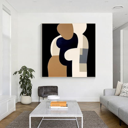 Beige Black Brown Geometric Painting Original Painting On Canvas, Square Wall Ar #4