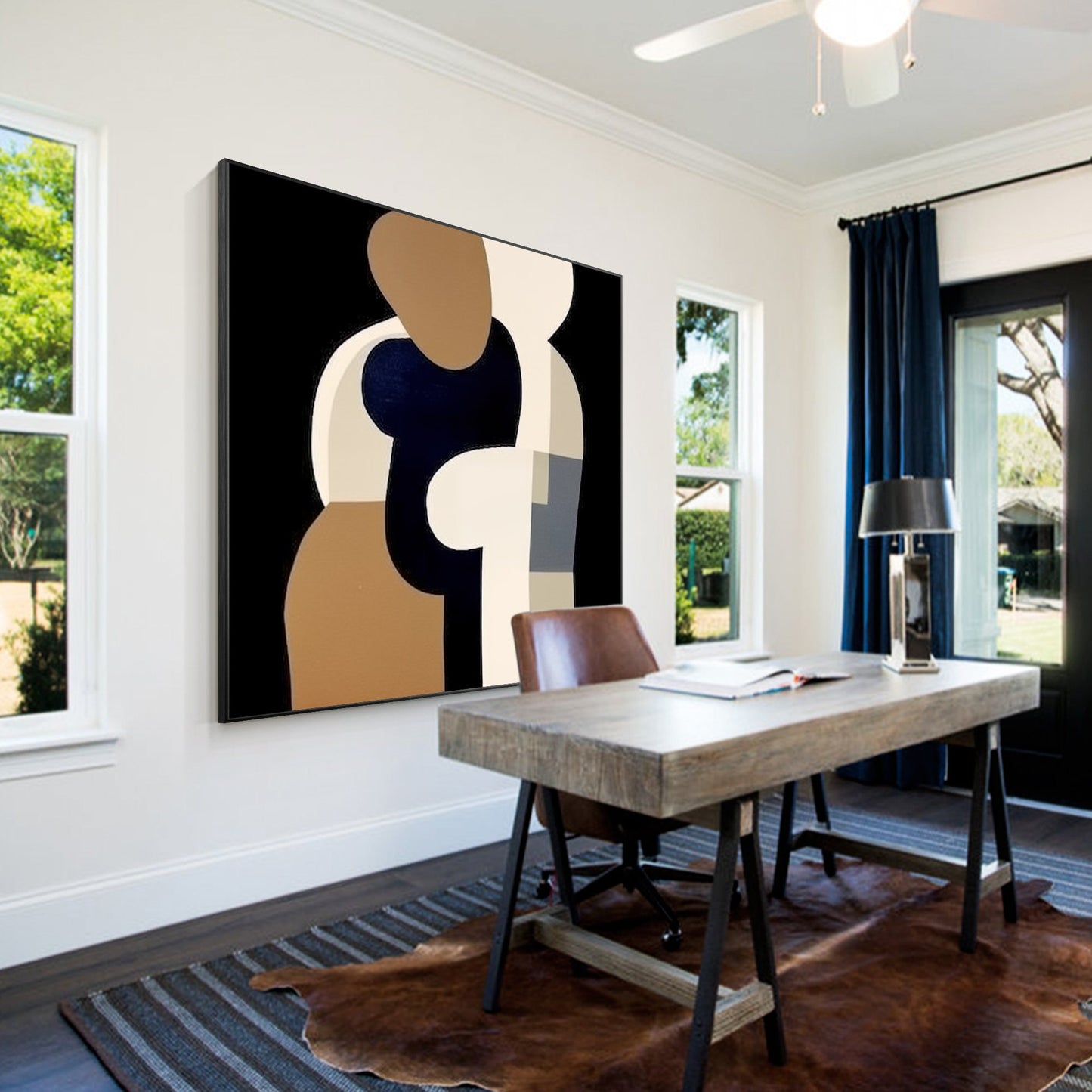 Beige Black Brown Geometric Painting Original Painting On Canvas, Square Wall Ar #5