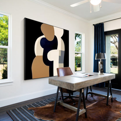 Beige Black Brown Geometric Painting Original Painting On Canvas, Square Wall Ar #5