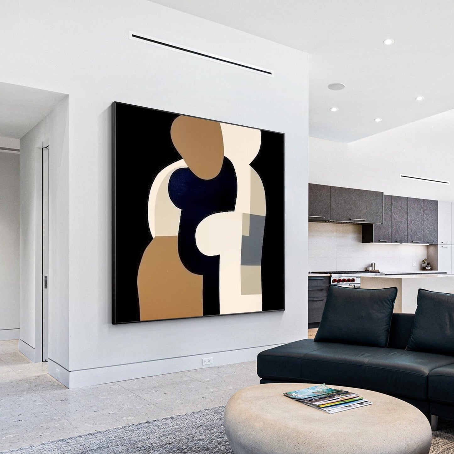 Beige Black Brown Geometric Painting Original Painting On Canvas, Square Wall Ar #1