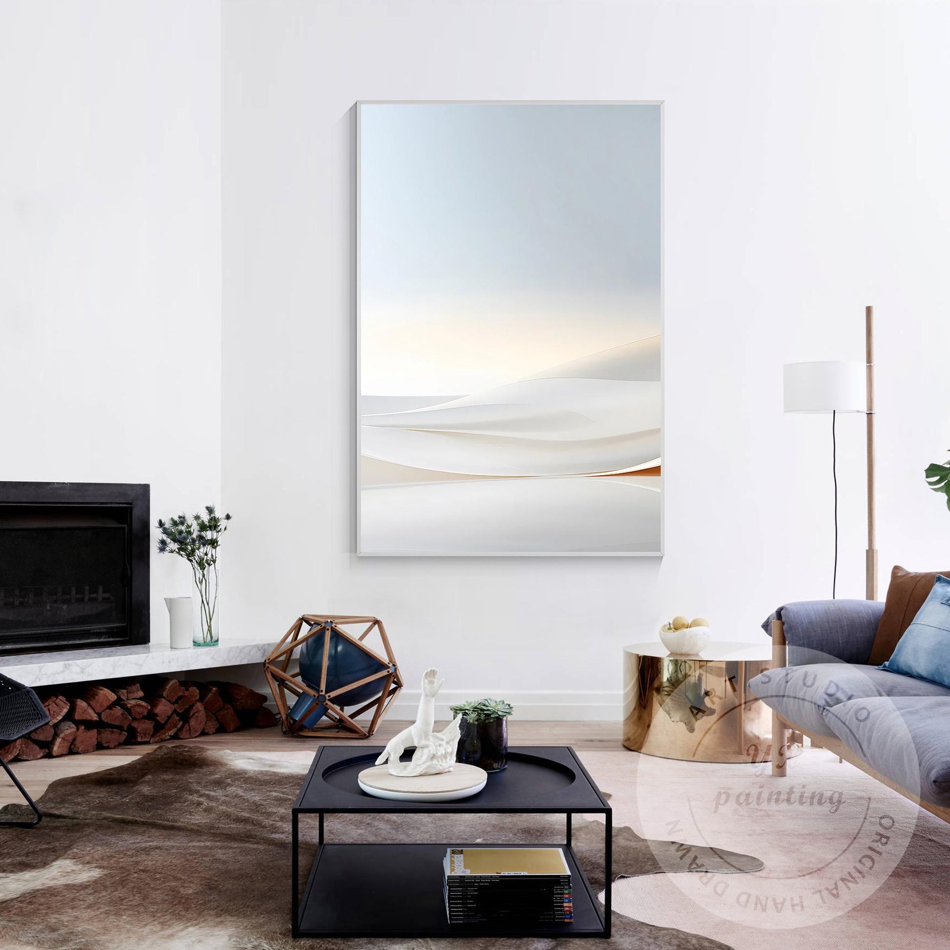 Beige Dawn Abstract Landscape Painting, Large Vertical Minimalist Canvas, Serene #3