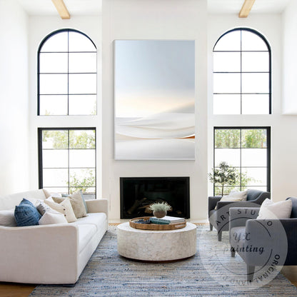 Beige Dawn Abstract Landscape Painting, Large Vertical Minimalist Canvas, Serene #4
