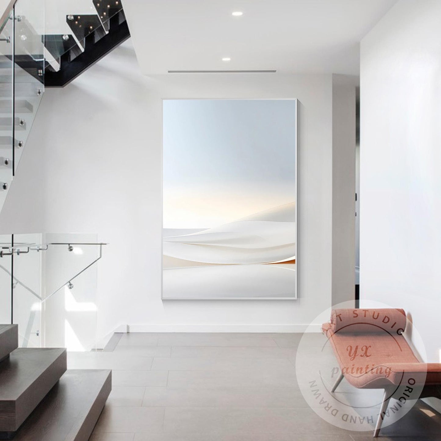 Beige Dawn Abstract Landscape Painting, Large Vertical Minimalist Canvas, Serene #5