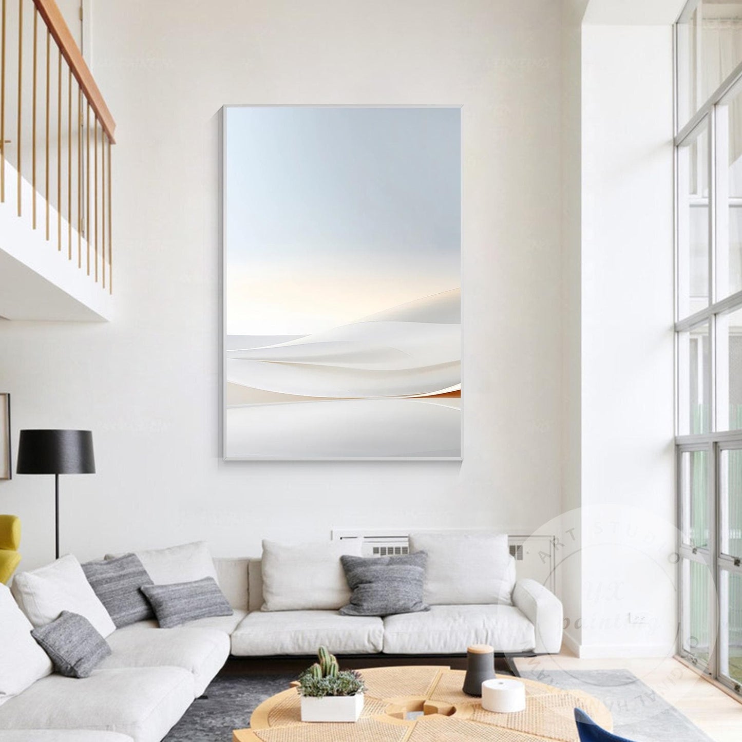 Beige Dawn Abstract Landscape Painting, Large Vertical Minimalist Canvas, Serene #1
