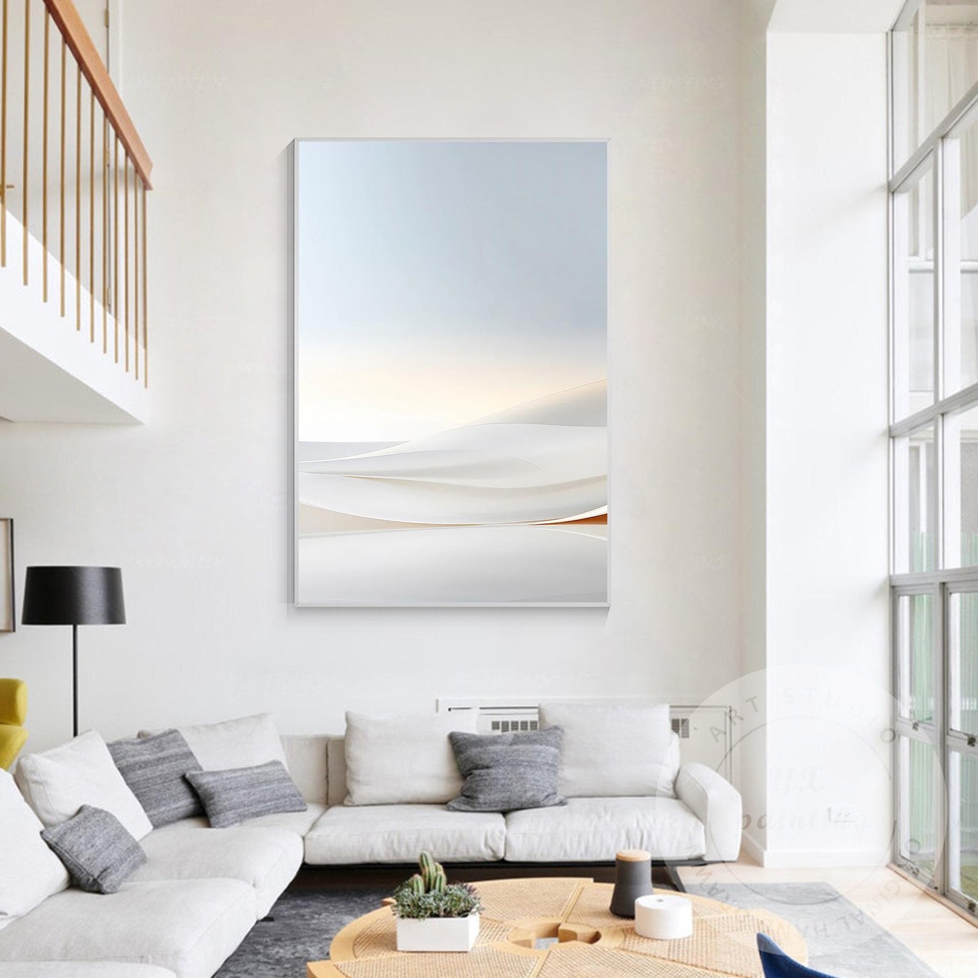 Beige Dawn Abstract Landscape Painting, Large Vertical Minimalist Canvas, Serene #1
