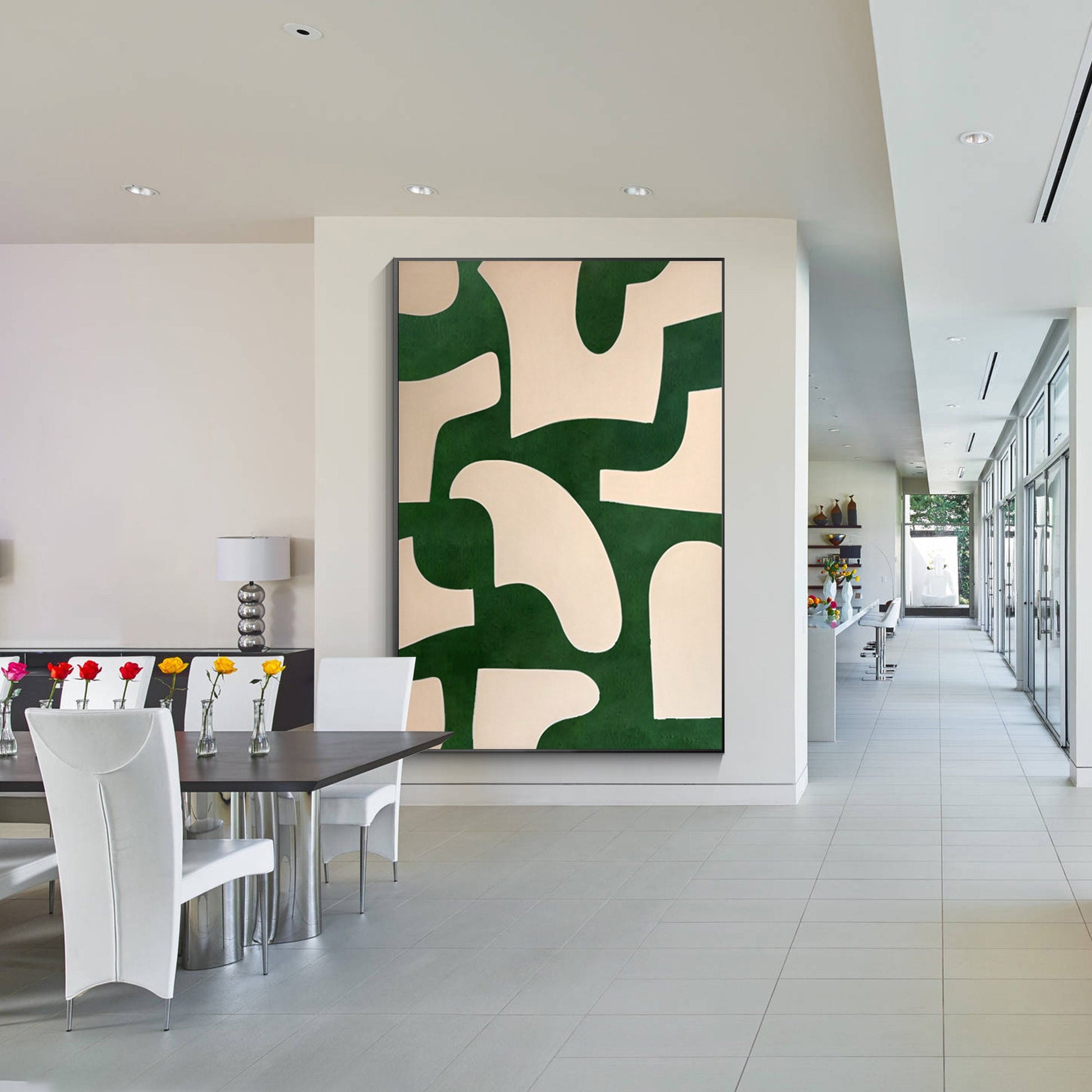 Beige Emerald Green Abstract Art Painting On Canvas, Minimalist Wall Art Vertica #3