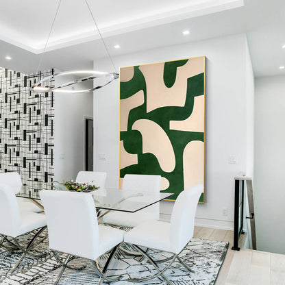 Beige Emerald Green Abstract Art Painting On Canvas, Minimalist Wall Art Vertica #5