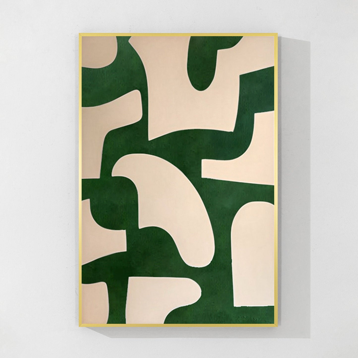 Beige Emerald Green Abstract Art Painting On Canvas, Minimalist Wall Art Vertica #7