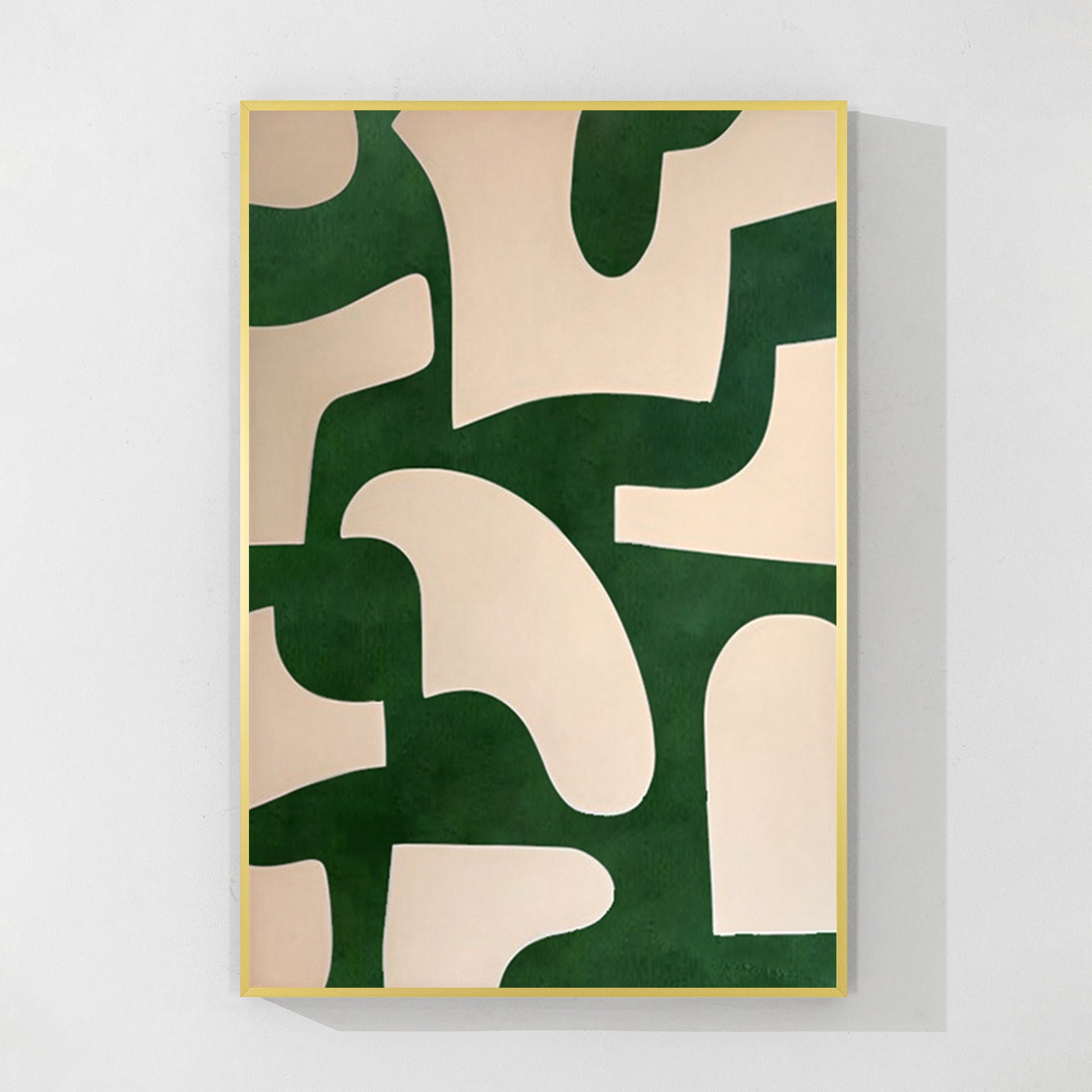 Beige Emerald Green Abstract Art Painting On Canvas, Minimalist Wall Art Vertica #7