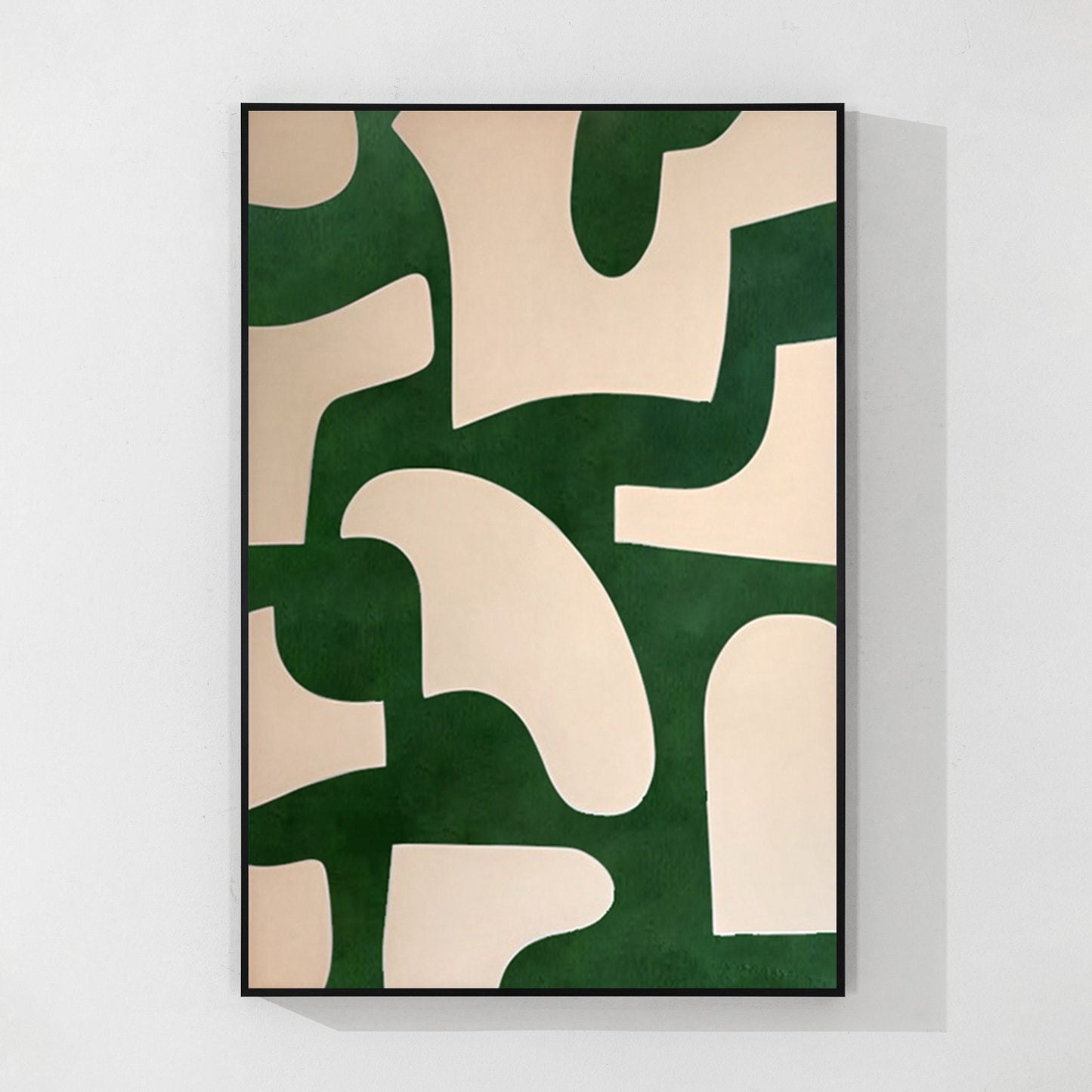 Beige Emerald Green Abstract Art Painting On Canvas, Minimalist Wall Art Vertica #9
