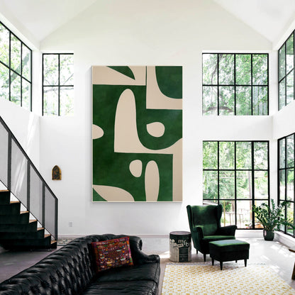 Beige Emerald Green Vertical Abstract Art Painting On Canvas, Minimalist Wall Ar #4