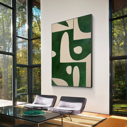 Beige Emerald Green Vertical Abstract Art Painting On Canvas, Minimalist Wall Ar #5