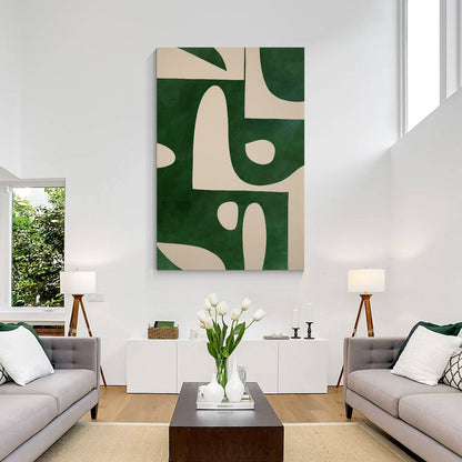 Beige Emerald Green Vertical Abstract Art Painting On Canvas, Minimalist Wall Ar #1