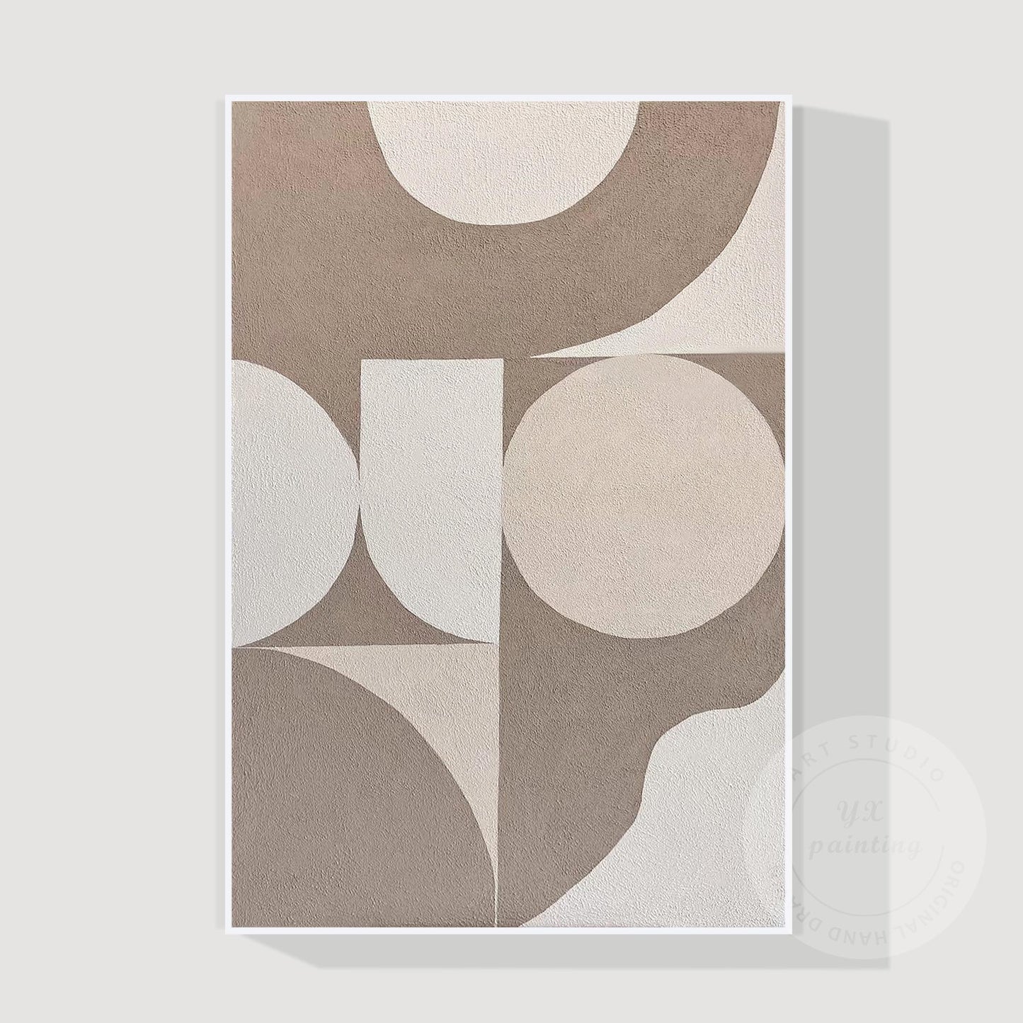 Beige geometrisch abstract schilderij: organische moderne muurkunst met textuur #16