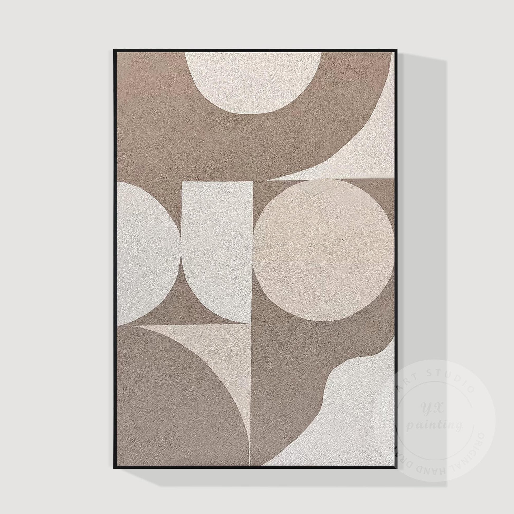 Beige geometrisch abstract schilderij: organische moderne muurkunst met textuur #17