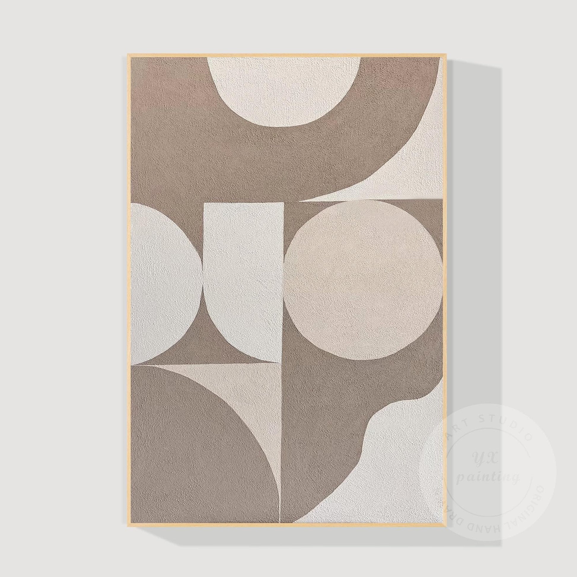 Beige geometrisch abstract schilderij: organische moderne muurkunst met textuur #18