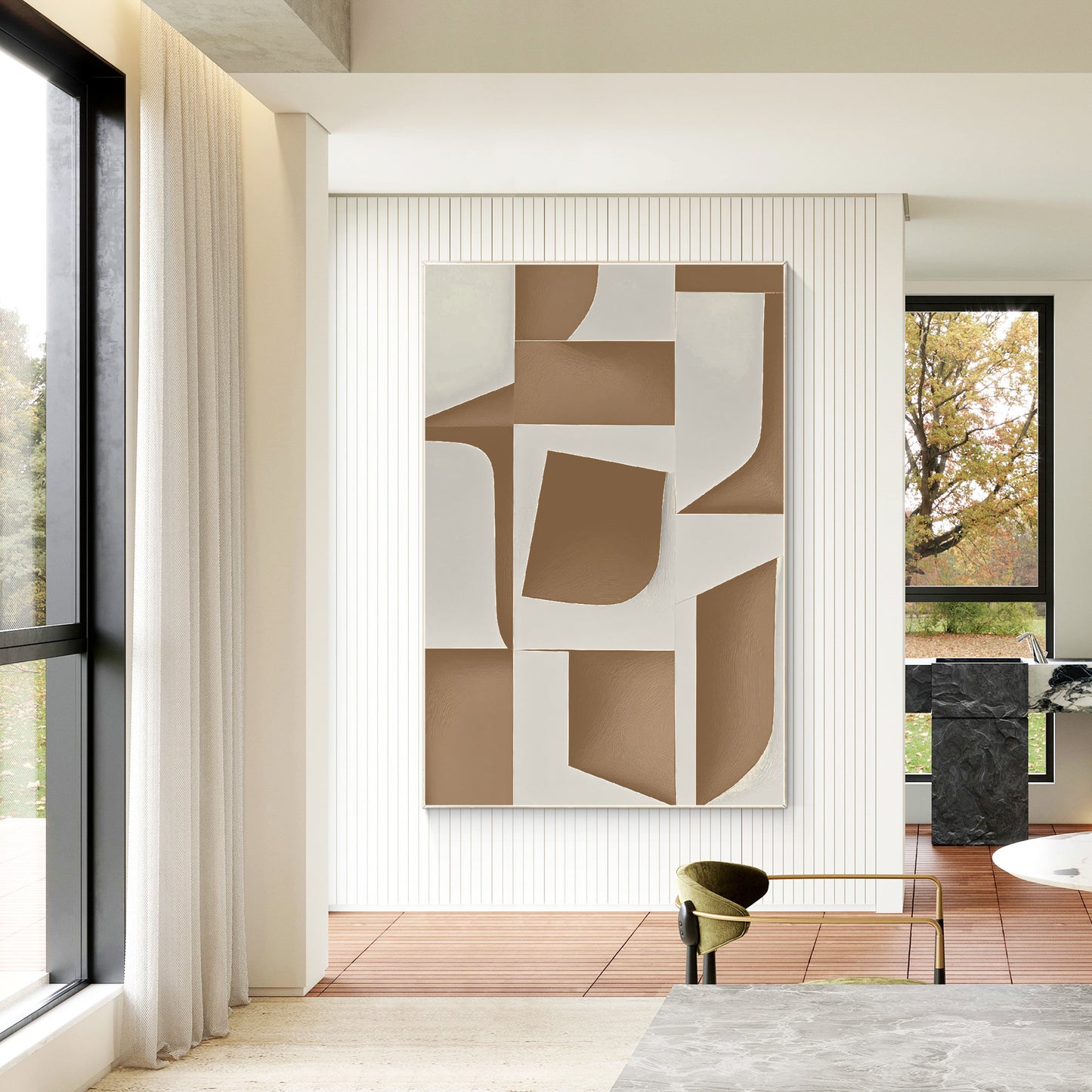 Beige Gray Abstract Painting On Canvas, Minimalist Painting Wall Art Vertical Ab #2