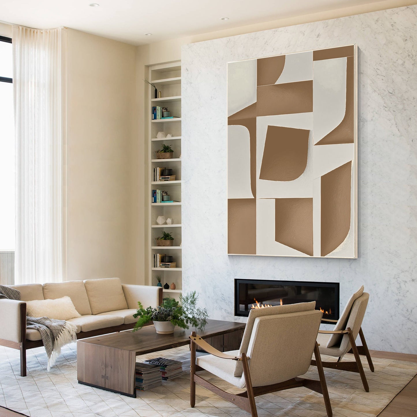 Beige Gray Abstract Painting On Canvas, Minimalist Painting Wall Art Vertical Ab #5