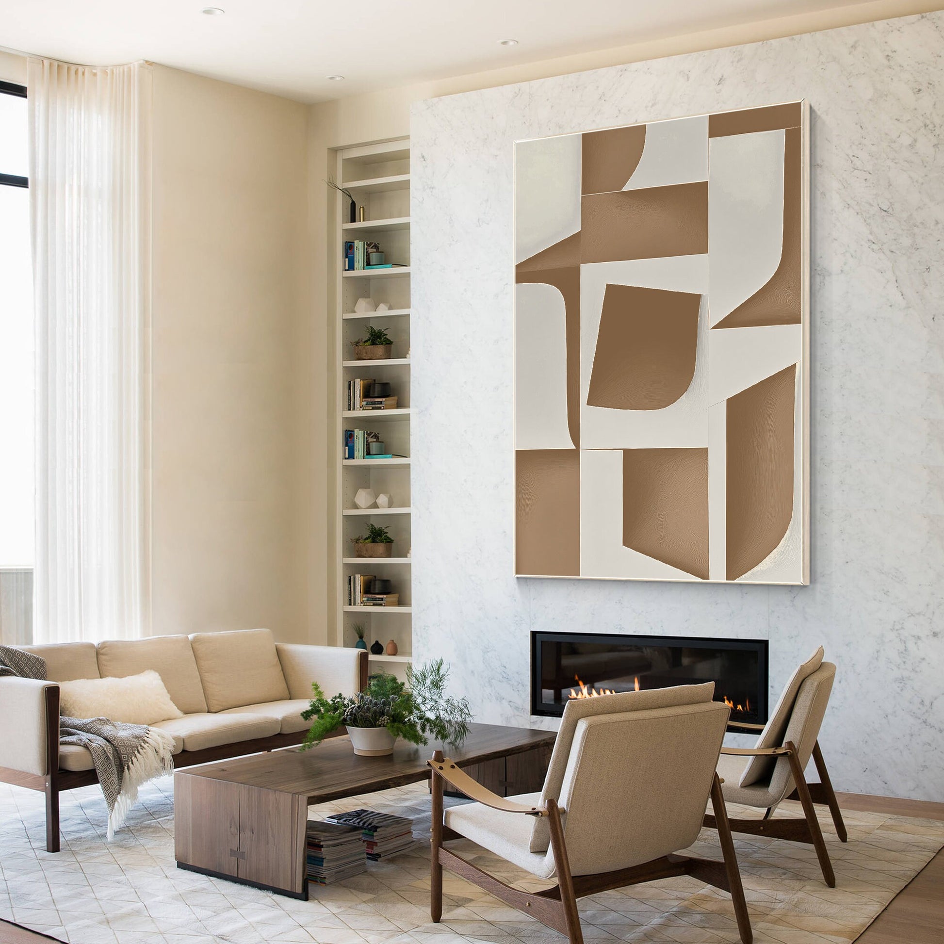Beige Gray Abstract Painting On Canvas, Minimalist Painting Wall Art Vertical Ab #5
