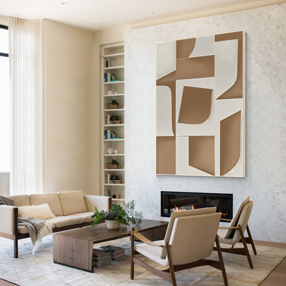 Beige Gray Abstract Painting On Canvas, Minimalist Painting Wall Art Vertical Ab #5