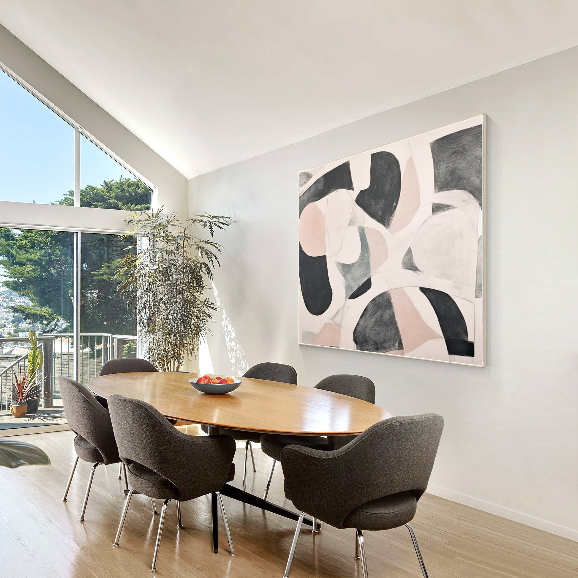 Beige Gray Geometric Painting: Extra Large Abstract Framed Canvas Art #5