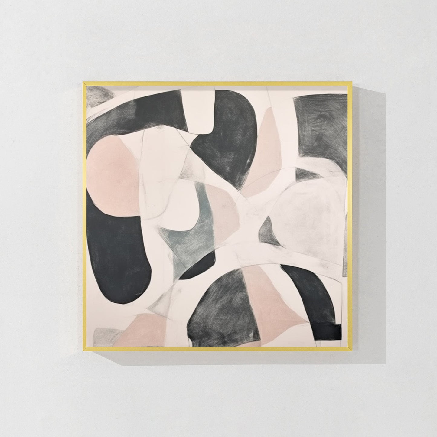 Beige Gray Geometric Painting: Extra Large Abstract Framed Canvas Art #7