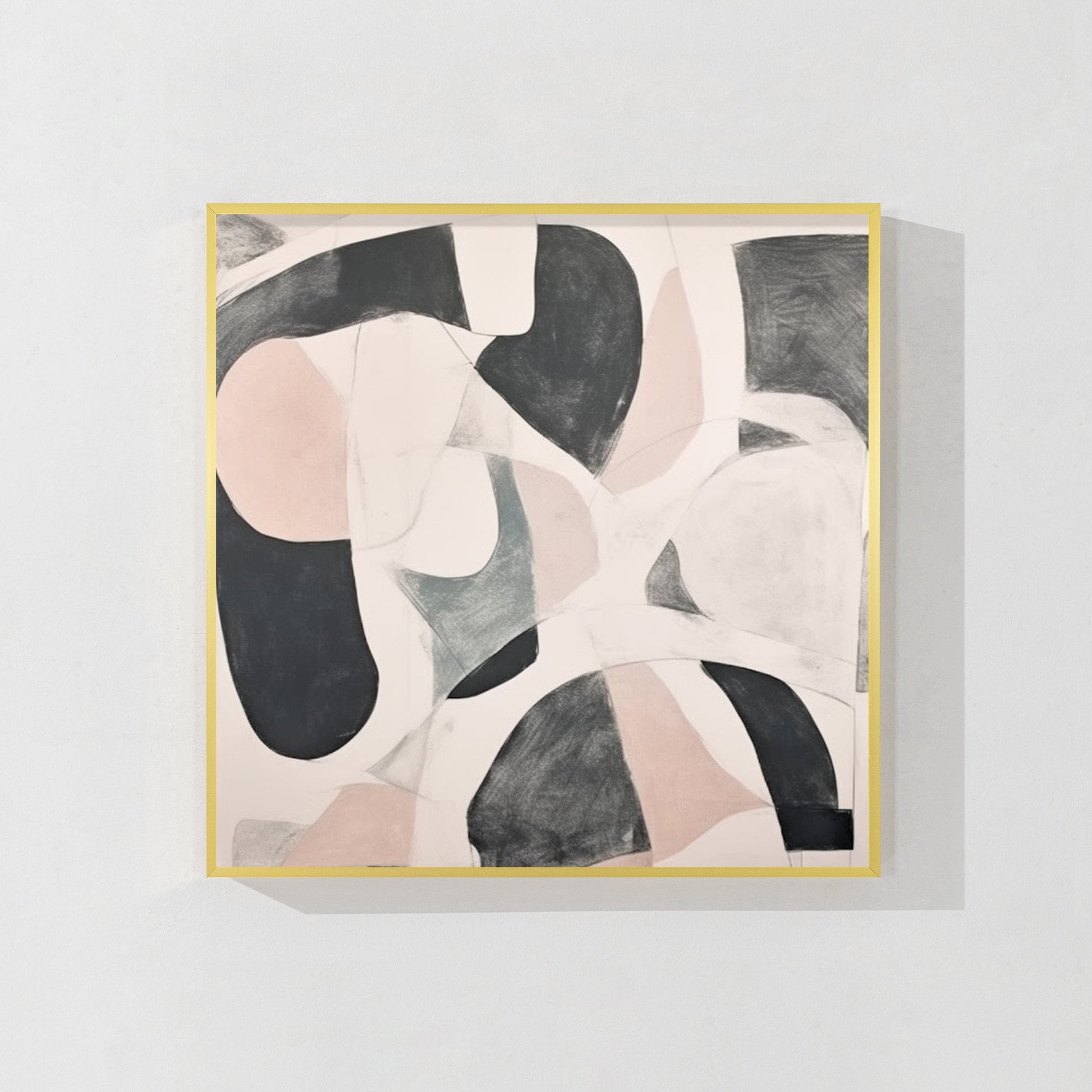 Beige Gray Geometric Painting: Extra Large Abstract Framed Canvas Art #7