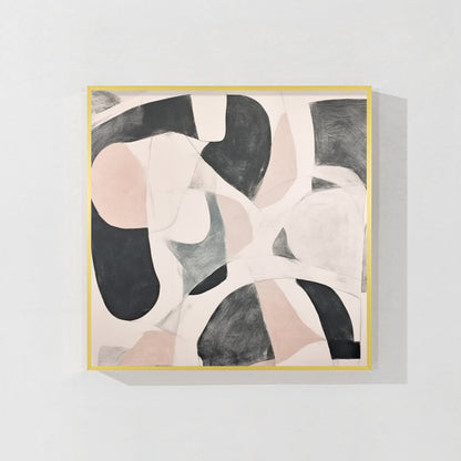 Beige Gray Geometric Painting: Extra Large Abstract Framed Canvas Art #7