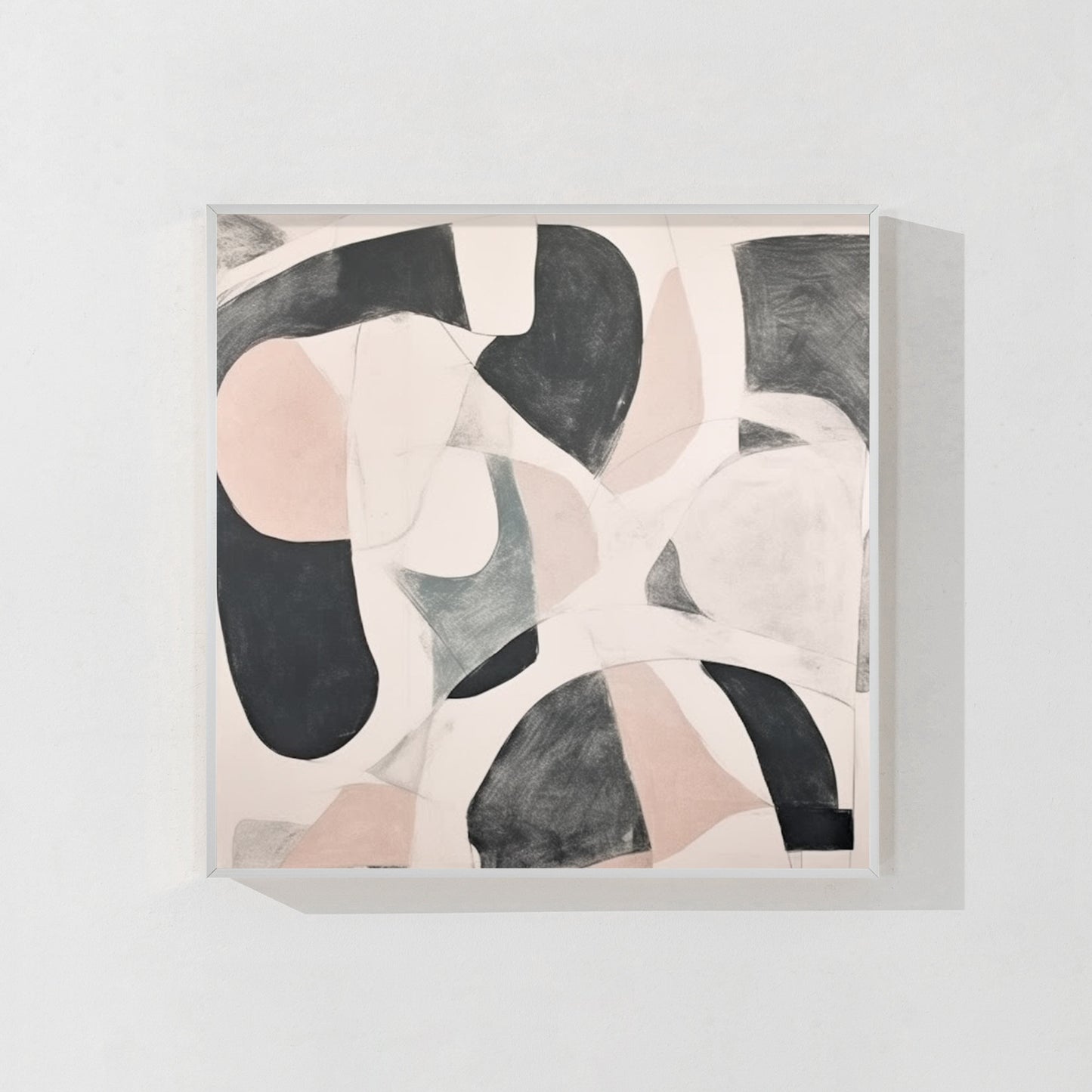 Beige Gray Geometric Painting: Extra Large Abstract Framed Canvas Art #8