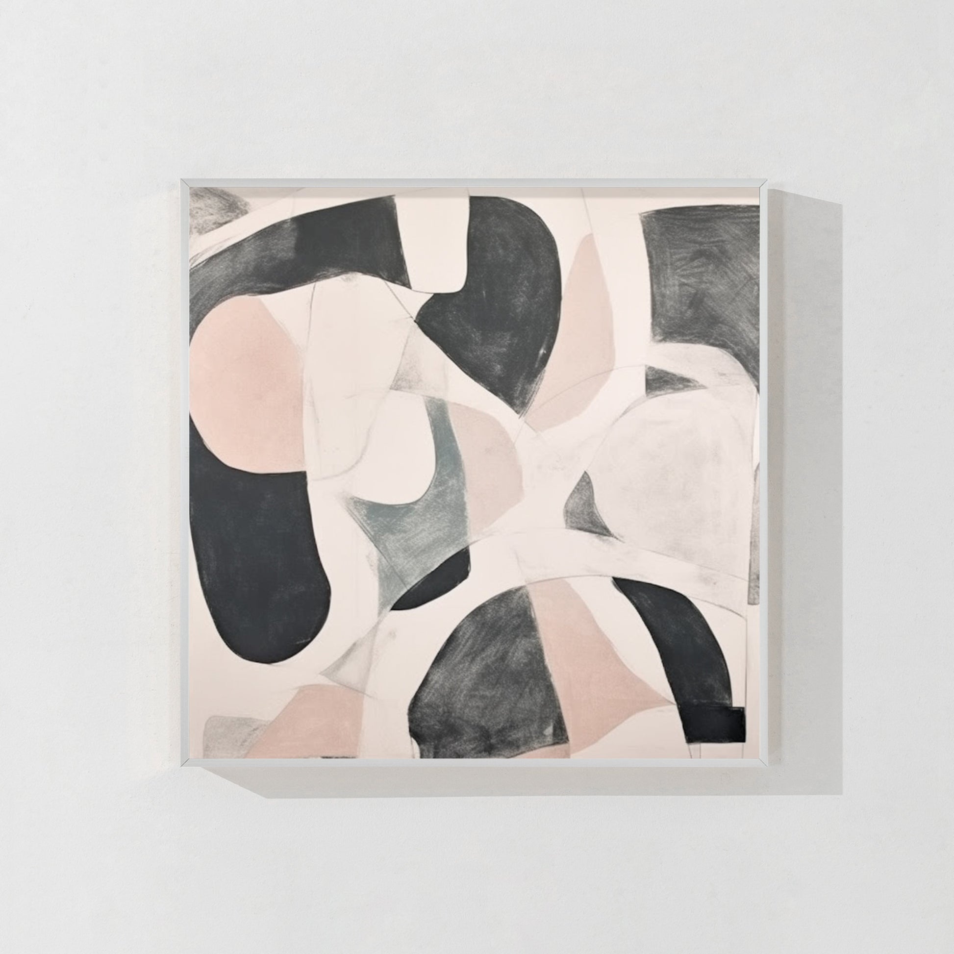 Beige Gray Geometric Painting: Extra Large Abstract Framed Canvas Art #8